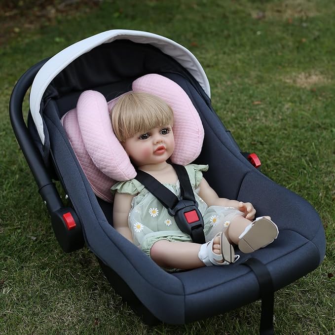 Upgrade 2 in 1 Baby Travel Pillow - Banana Shape Adjustable Baby Head Neck Support Car Seat Insert Pillow for Kids,Headrest Pillows for Cars, Pink