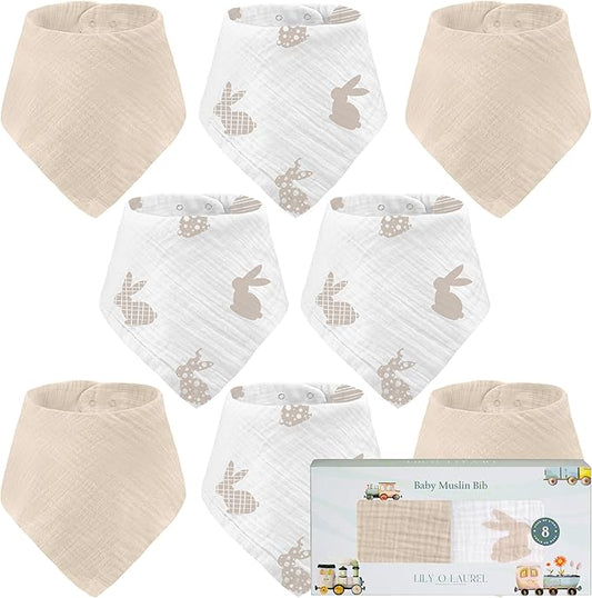 LILY O LAUREL Muslin Baby bibs for drooling and teething, 100% cotton, Bibs for baby girl, Muslin bibs for boys (8 Pack)