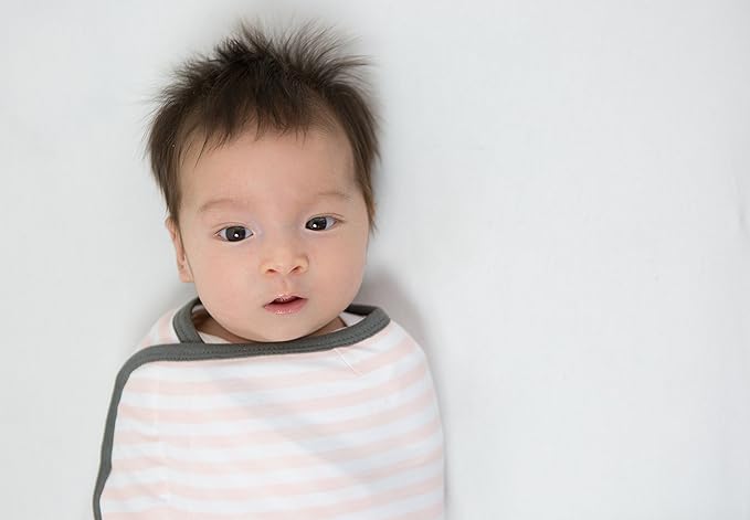 Amazing Baby Swaddle Blanket with Adjustable Wrap, Set of 3, Little Feather, Stripes and Solid, Pink, Small