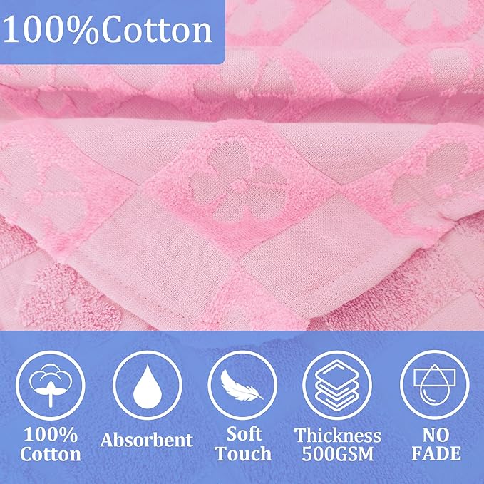 Toddler Bath Towels with Hood, Oversized (2-4Years,22"X22") Made from 100% Soft Cotton,Absorbent Hooded Poncho Towel for Baby Girl,Perfect for Pool | Swimming | Beach,Jacquard Checkered Pink Flower