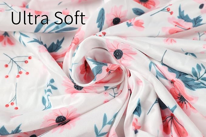 Bassinet Sheet Set 2 Pack Snug Fitted Cradle Fitted Sheets, Stretchy Ultra Soft, for Oval Rectangle Hourglass Bassinet Mattress, Unisex Boy Girl, Floral & Pink