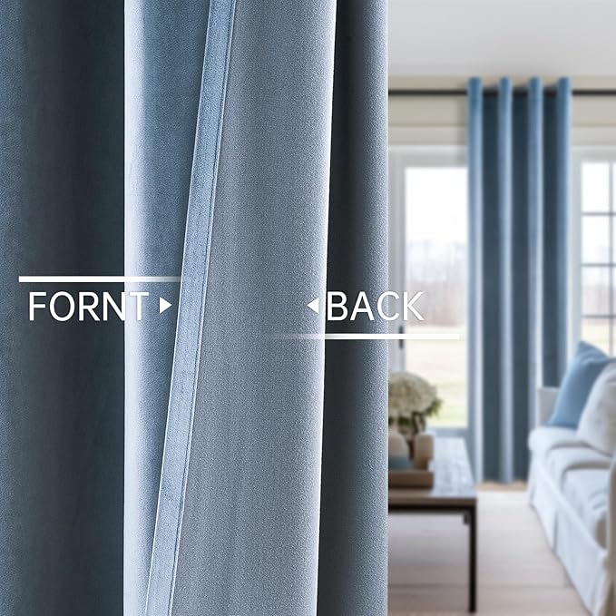 Topfinel 90 Inches Long Blue Velvet Curtains for Bedroom,Velour Cold Weather Thermal Dusty Blue Winter Decorative Room Darkening Viral Luxury Crushed Velvet Aesthetic Drapery Panels 2 Panels