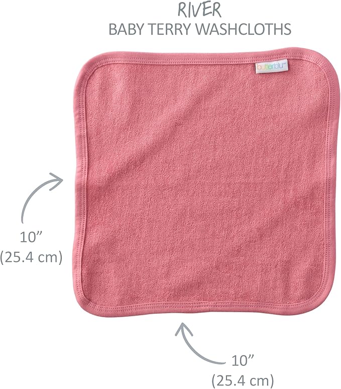 River 10-Pack Baby Terry Washcloths 100% Organic Cotton Absorbent for Baby and Toddler Boys & Girls, Sunny Pink Rainbow, One Size