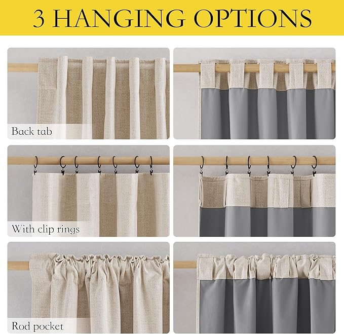 NICETOWN 100% Blackout Cream Linen Curtains 90" Length with Thermal Insulated Liners for Bedroom, Farmhouse Style Room Cooling Window Treatments for Apartment/Condo Dining Room (2 Panels, 52" W)