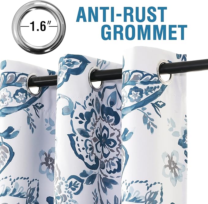 H.VERSAILTEX 100% Blackout Curtains for Bedroom Paisley Floral Printed Curtains 84 Inches Long Grommet Curtains & Drapes Thermal Curtains Window Treatments with Black Liner 2 Panels, Stone Blue