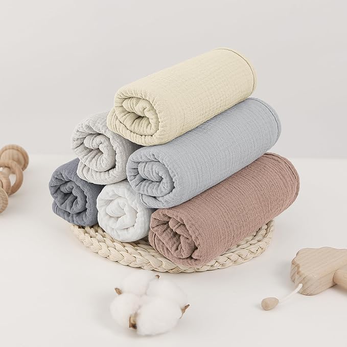 Bearmoss Muslin Burp Cloths, 100% Cotton Baby Burping Clothes, Large Extra Soft Absorbent for Unisex Newborn Boy and Girl, 20x10in, 6 Pack