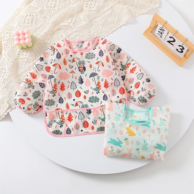 HaimoBurg 3 Pcs Waterproof Long Sleeves Baby Bibs Weaning Smock Bib 3-24 Months