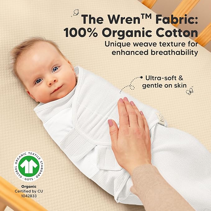 3-Pack Organic Swaddles for Newborns, Baby Sleep Sacks 0-3 Months - Baby Swaddle Wrap, Newborn Wearable Blanket, Infant Sleep Sack for Girls, Boys, Soft & Snug, Large Hook & Loop Closure (Soft White)