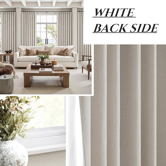 Unique Curtains 86 Inches Long for Living Room,Linen Farmhouse Modern Complete Blackout Custom Privacy Curtains for Windows Energy Efficient Closet Cover Pinch Pleated/Back Tab Birch Drapes 2 Panels