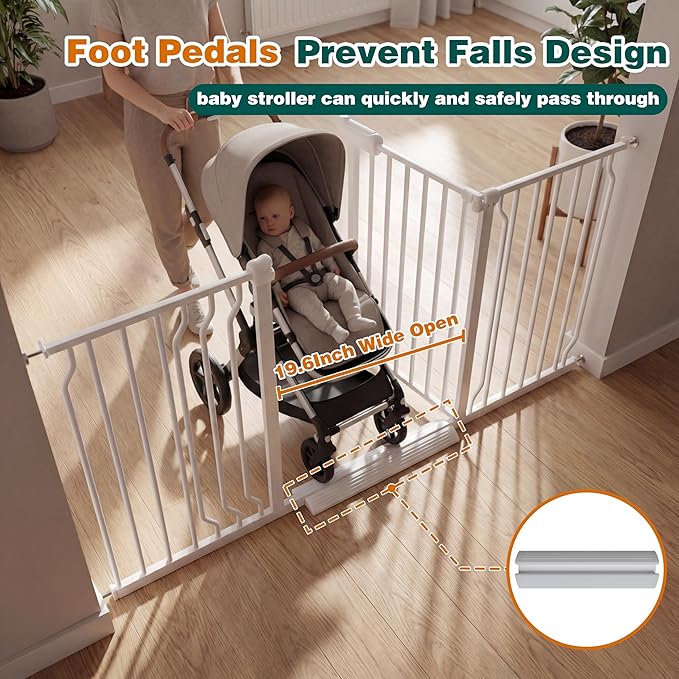 TSAYAWA Extra Wide Walk Through Baby Gate with Door, 62-67 Inch Wide Presure Mounted No Drill Metal Auto Close Child Gate for Stair Doorway - Indoor Outdoor Safty Gate for Toddler Dog Doggie, White