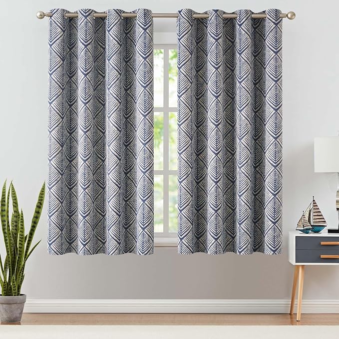 jinchan 80% Blackout Curtains for Bedroom, Geometric Patterns Drapes for Living Room, Window Treatments for Room Darkening, Grommet Top Thermal Insulated Curtains 63 inch Length 2 Panels Set, Blue