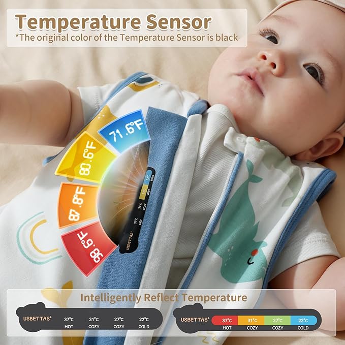 usbettas 1.0 Tog 2.5 Tog Baby Sleep Sack, 100% Cotton Baby Sleeping Bag 3-24M, 2-Way Zipper Baby Wearable Blanket