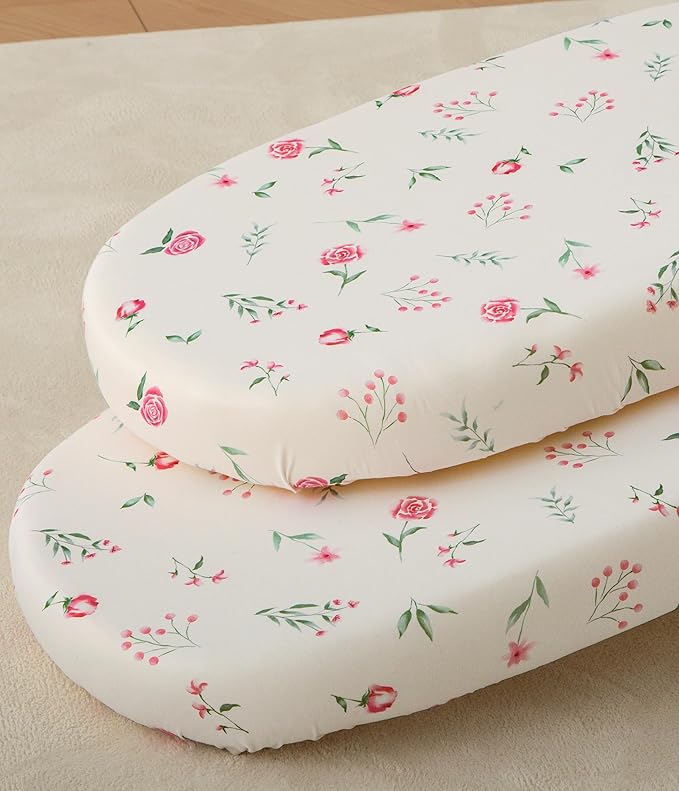 SDY Jersey Bassinet Sheets for Baby Boys and Girls,32 "x 16 "x 4", 2 Pack,Neutral Flower Standard Oval/Retangle Fitted Bassinet Sheets for Toddler,Super Soft Breathable