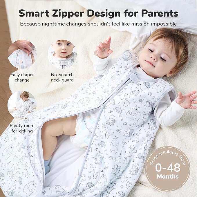 Mama Cheetah Baby Sleep Sack 2.5 TOG, Organic Cotton Baby Wearable Blanket with Two-Way Zipper, Swaddle Transition Baby Sleeping Bag for Newborn Infant Toddler Boy Girl, 12-18 Months
