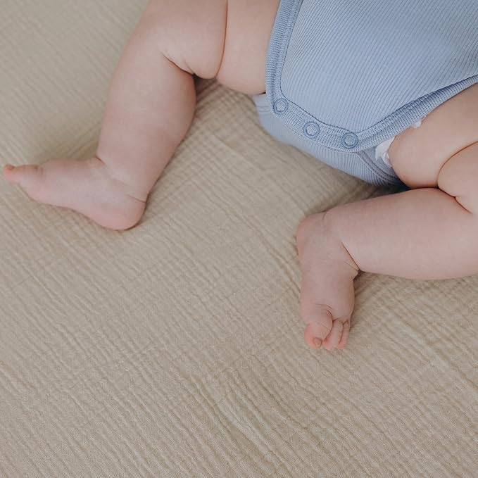Dreamology Pack n Play Sheets,Mini Muslin Crib Sheet,2 Pack,100% Cotton Crib Sheets,Soft,Breathable,Baby Crib Sheets,Girls,Boys,Pack and Play Sheets Fitted,24x38 Mini Crib Sheet | Caramel,Ecru