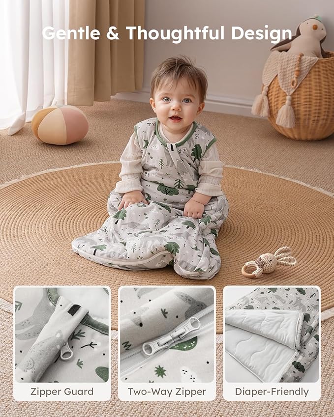 Yoofoss Rayon Made from Bamboo Baby Sleep Sack 12-18 Months 1.0 Tog Baby Wearable Blanket, Super Soft Infant Toddler Sleeping Sack 2-Way Zipper
