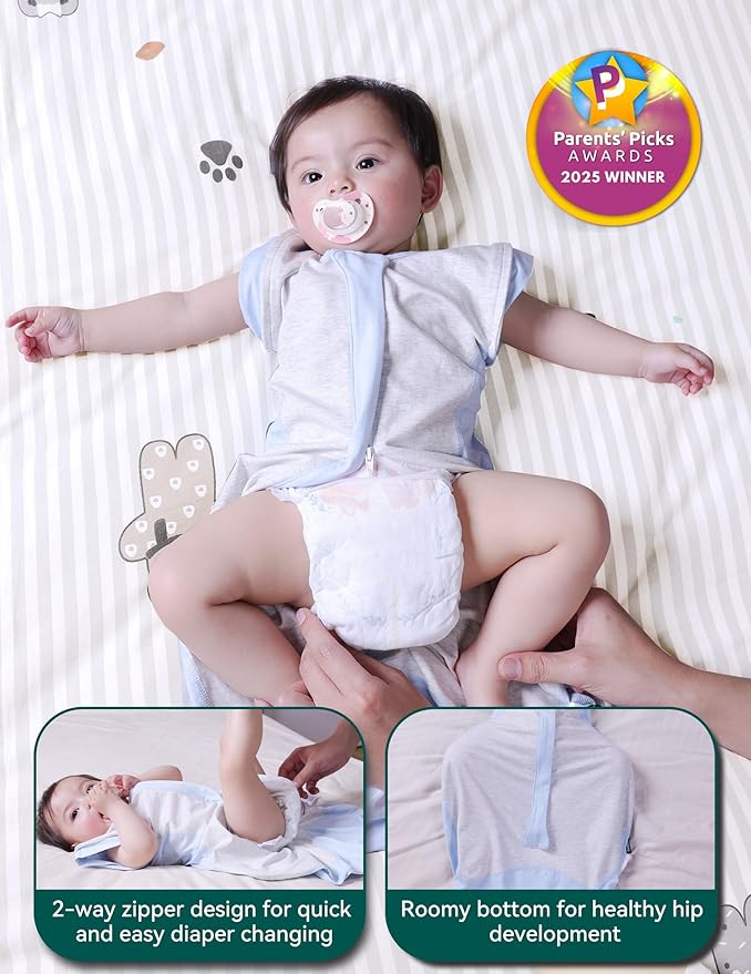 Babelio Baby Swaddle with Zipper Sleeves Transitional Newborn Swaddle Hands Up Moisture-Wicking Zip Up Sleep Sack Blue