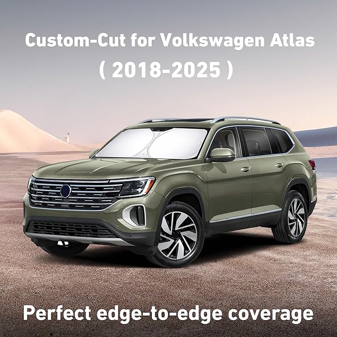 Econour Windshield Sunshade for Volkswagen Atlas 2018-2023 2024 2025, Sun Visor for Front Windshield & Window Sun Shade Cover, UV Heat Blocker & Protector, Car Accessories