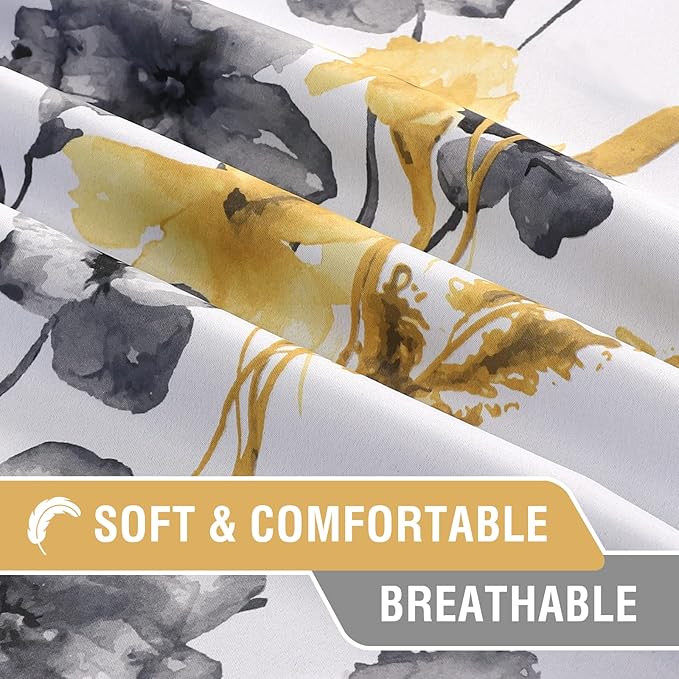H.VERSAILTEX 100% Blackout Curtains 108 inch Length 2 Panels Set Cattleya Floral Printed Drapes Leah Floral Thermal Curtains for Bedroom with Black Liner Sound Proof Curtains, Grey and Yellow
