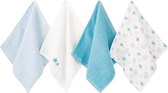 4 Pack Baby Washcloths 100% Cotton Soft and Absorbent Terry Wash Cloths for Sensitive Skin Face Hand Body Burp Rag Wipes Essentials for Newborns Infants Toddlers Girls Boys