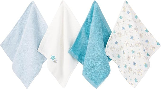 4 Pack Baby Washcloths 100% Cotton Soft and Absorbent Terry Wash Cloths for Sensitive Skin Face Hand Body Burp Rag Wipes Essentials for Newborns Infants Toddlers Girls Boys