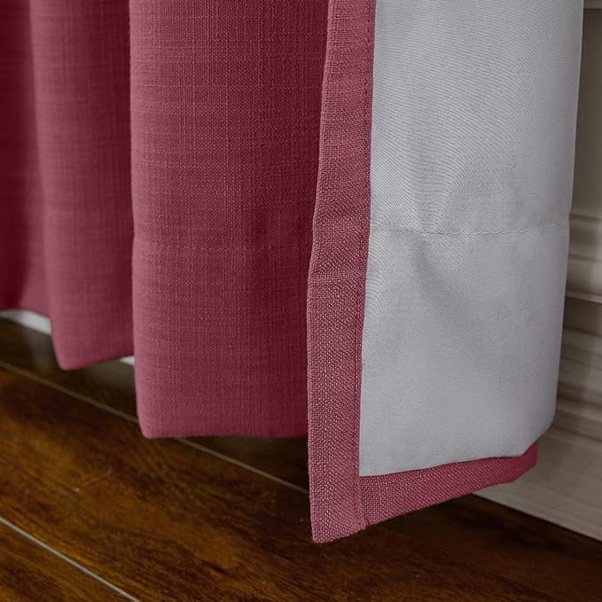 ChadMade 50W x 96L Inch Burgundy Red Linen Polyester Curtain Drapes with Blackout Lining, Room Darkening Antique Bronze Grommet Curtain for Sliding Glass Door Patio Door Living Room (1 Panel)