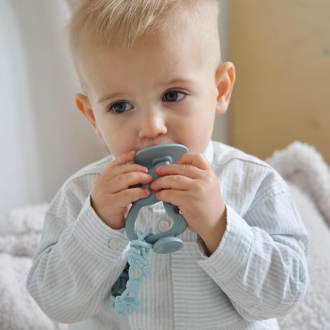 Moonkie Teething Toy, Safe & Easy to Hold BPA Free Silicone Teethers, 360° Baby Toothbrush with Suction Base, Teether Toys Best for Babies 6-12 Months (Koala Lunar Grey)