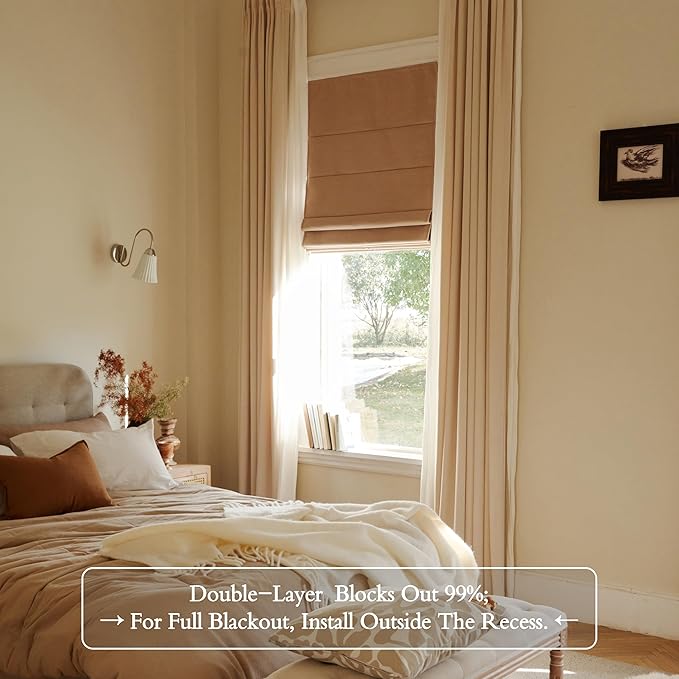 Blackout Roman Shades Cordless for Windows, Pull Down Window Shades Blinds with Heavy 430GSM Chenille & White Backing & Thermal Insulated & Hidden Cords, 30.5x72 Inches (Warm Beige)
