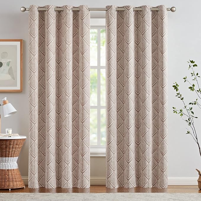 jinchan 80% Blackout Curtains for Living Room, Geometric Patterns Drapes for Bedroom, Window Treatments for Room Darkening, Grommet Top Thermal Insulated Curtains 84 inch Length 2 Panels Set, Brown