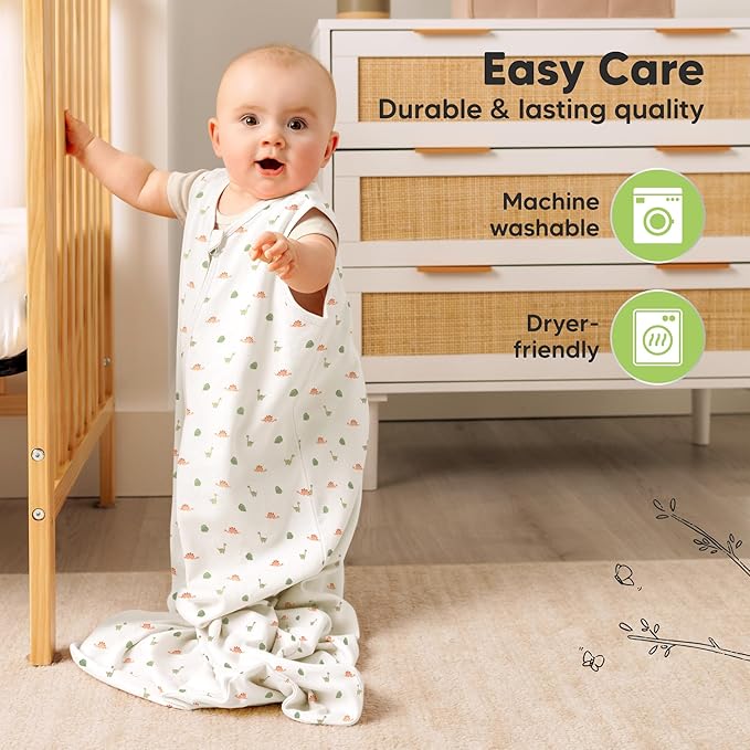 2-Pack Baby Sleep Sacks, Zipper Wearable Blanket - 0.5TOG Organic Cotton, Lightweight,Soft Cozy Toddler Sleeping Sack 6-12 months, Easy to Wear Large Newborn Transition Swaddles Sleepsacks (Roarsome)