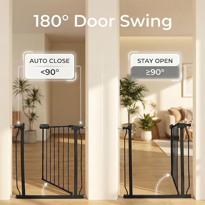 Extra Wide Baby Gate - 43.3-48 Inch Tension Mounted Safety Child & Pet Gate - Black Metal - Walk Through - Long - for House Doorways & Stairs, 30 Inch Tall