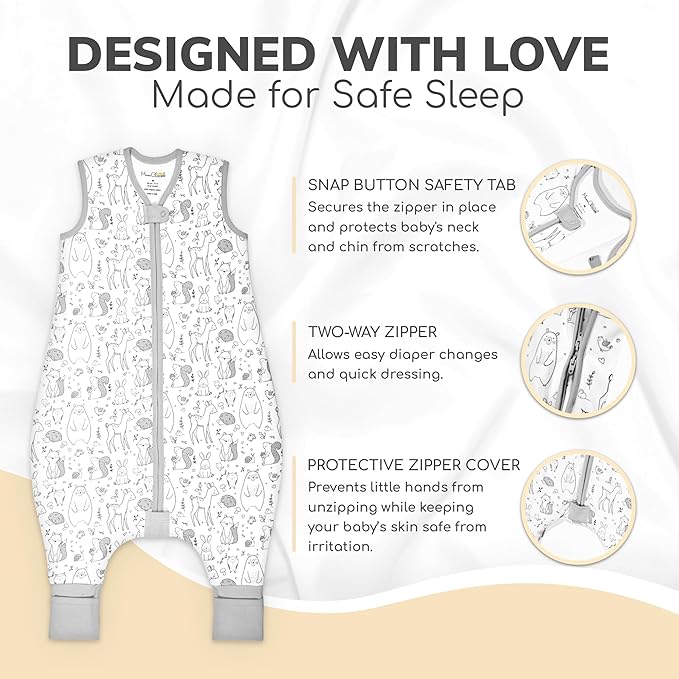 Mama Cheetah Toddler Sleep Sack with Feet 3T-4T, 1.0 TOG Organic Cotton Baby Wearable Blankets with Legs, Baby Sleeping Bag for Walkers, Early Walker Large