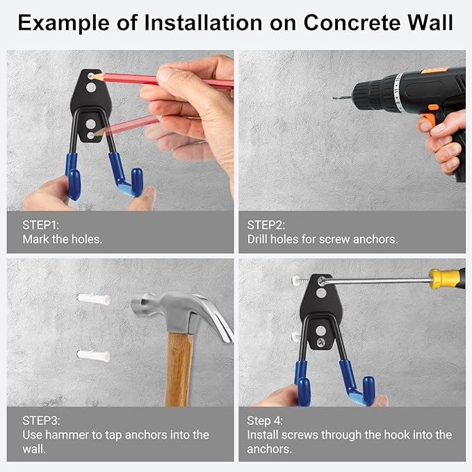 Garage Hook Heavy Duty Wall Storage Hangers, 28 Pack Garage Storage Hooks Steel Tool Blue for Ladders, Ropes, Garden Tools