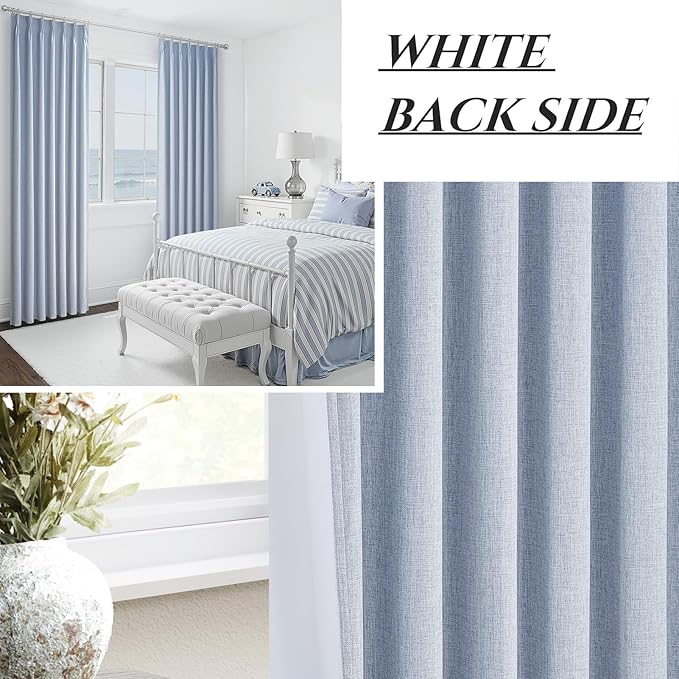 DustyBlue 84 Inches Blackout Curtains Length for Kids/Boys Rooms, Pinch Pleated Drapes with Hooks Viral Linen Thermal Coastal Curtain Window Burg Elegant Decor Light Blue (40"Wx84"Lx 2 Panels)