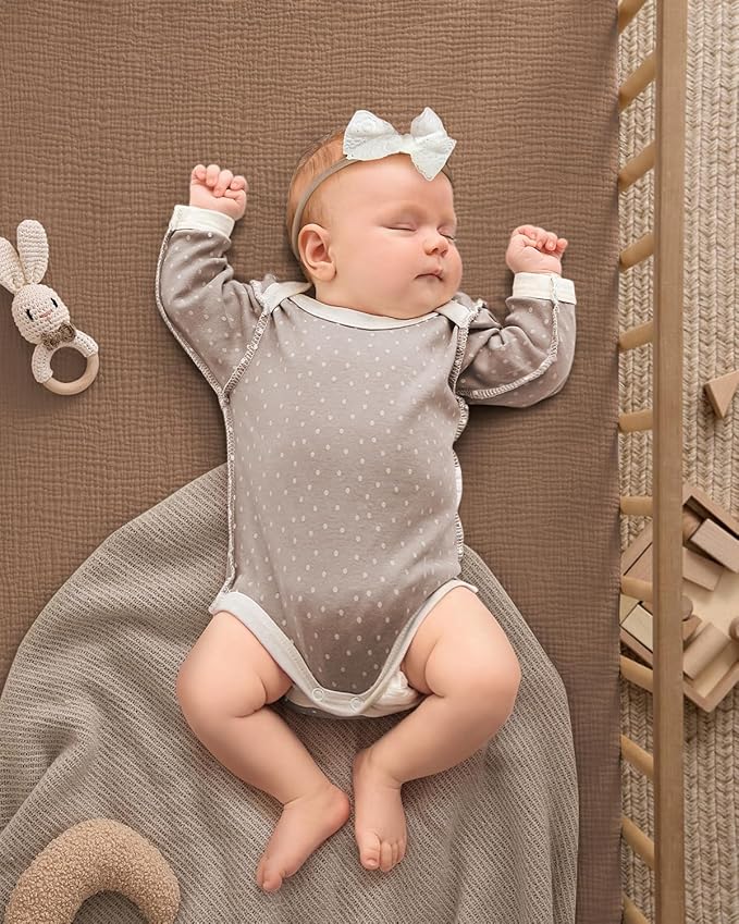 Blissful Diary Muslin Crib Sheets for Girl Boy, Boho Neutral Soft Cotton Baby Sheet for 52''x28'' Standard Crib Mattress, 2 Pack(Brown Checkboard & Brown)