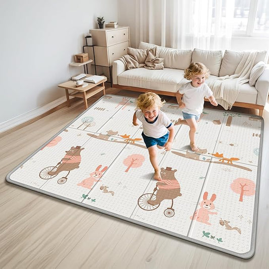 Foldable Baby Play Mat for Floor, PIGLOG 79x71 Extra Large Crawiling Play Mat for Babies, Waterproof & Portable Tummy Time and Non-Toxic Soft Foam Playmat for Infants, Toddlers
