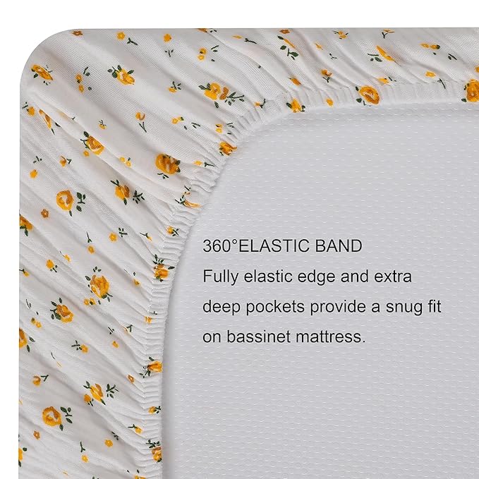 Onacosht Muslin Bassinet Sheets 3 Pack, 100% Cotton Baby Sheet 35" X 20" Compatiable with AMKE 3 in 1 Bassinets, MiClassic, Uiuwoo, Foalom, YADAQE, Milliard and TCBunny Bassinet, Leaf and Floral Beige
