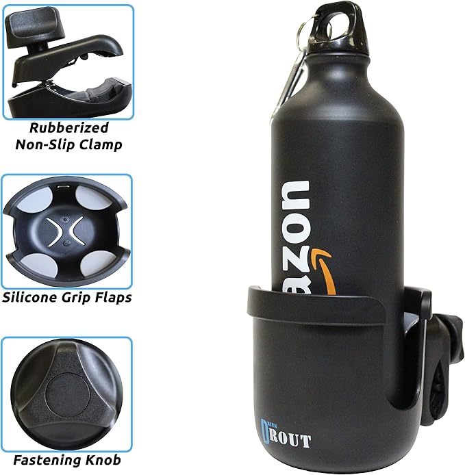 W4W Universal Stroller Cup Holder – Mega Strength Adjustable Clamp fits on Any Bike, Walker, Wheel Chair, Car – Large Adjustable Drink Holder fits Any Size Cup, Water Bottle, Can etc.