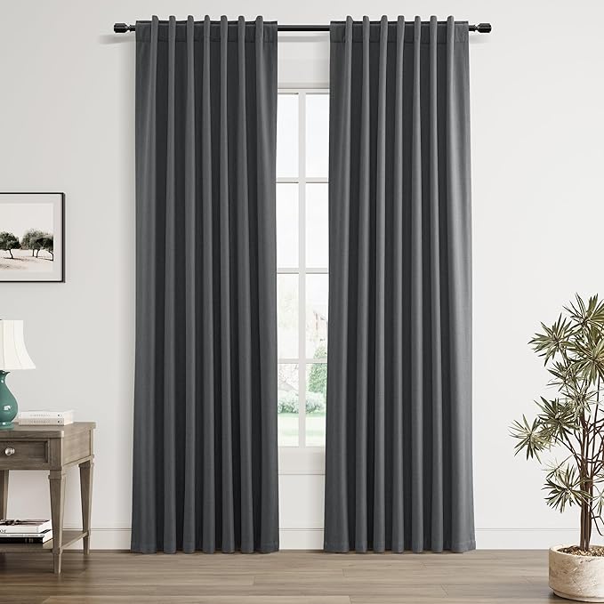 Guken 100% Blackout Curtains 84 Inch Length 2 Panels Set for Living Room Bedroom Back Tab Thermal Insulated Black Out Linen Drapes Room Darkening Blazer Grey,52x84