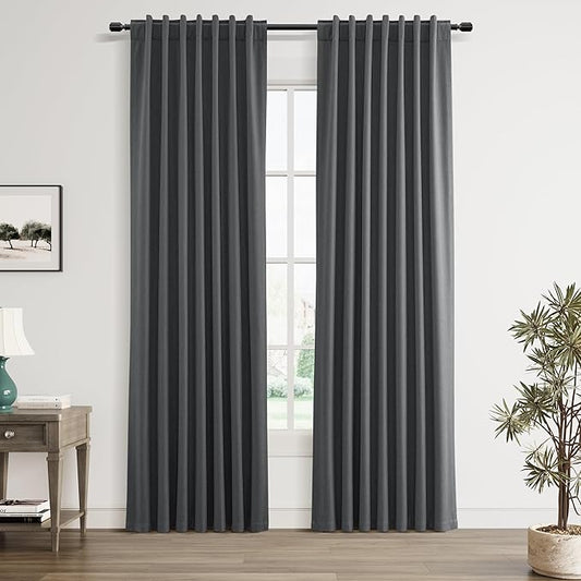 Guken 100% Blackout Curtains 84 Inch Length 2 Panels Set for Living Room Bedroom Back Tab Thermal Insulated Black Out Linen Drapes Room Darkening Blazer Grey,52x84