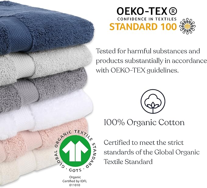 Delara Organic Cotton Luxuriously Plush Bath Towel 10 Piece Set|GOTS & Oeko-TEX Certified|Premium Hotel Quality Towels|Feather Touch Technology|650 GSM Long Staple|Soft, Quick Dry & Ultra-Absorbent