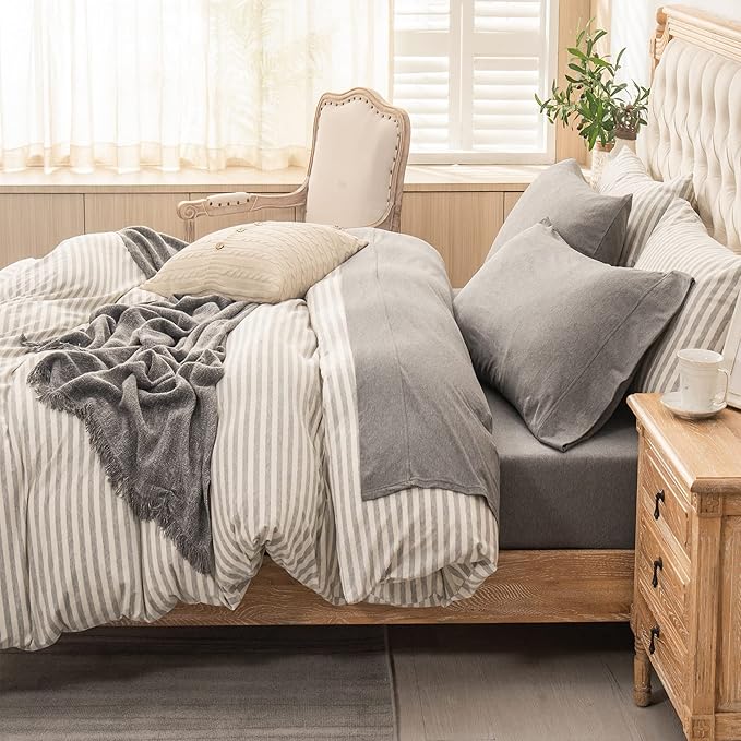 PURE ERA Jersey Knit 4pc Bed Sheet Set 100% T-Shirt Heather Cotton Super Soft Comfy Breathable Fits Mattress Up to 20" Extra Deep Pocket (Heather Dark Grey, Queen)