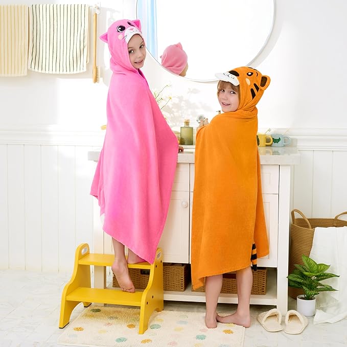 Joiedomi Hooded Towel for Kids Soft 100% Cotton Bath Beach Towel 30" x 50" for Kids 3-10 Years Toddler Pool Poncho with Hood Absorbent Swim Wrap for Boys Girls Yellow Tiger