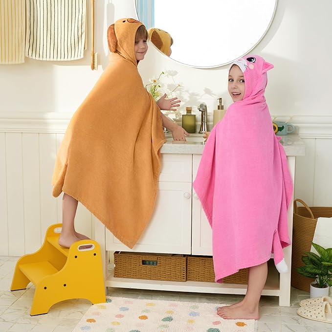 Joiedomi Hooded Towel for Kids Soft 100% Cotton Bath Beach Towel 30" x 50" for Kids 3-10 Years Toddler Pool Poncho with Hood Absorbent Swim Wrap for Boys Girls Brown Dog