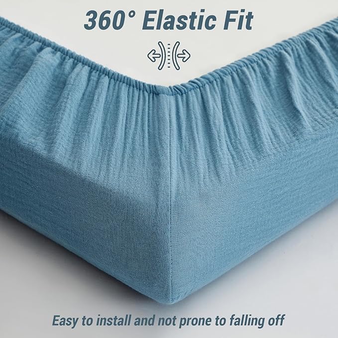 Heavyweight Muslin Baby Crib Sheets - 2PCS 52"x28" Neutral Fitted Crib Sheets for Boys Girls, Breathable Soft 100% Organic Cotton Standard Baby Mattress Sheet (Blue, Light Green)