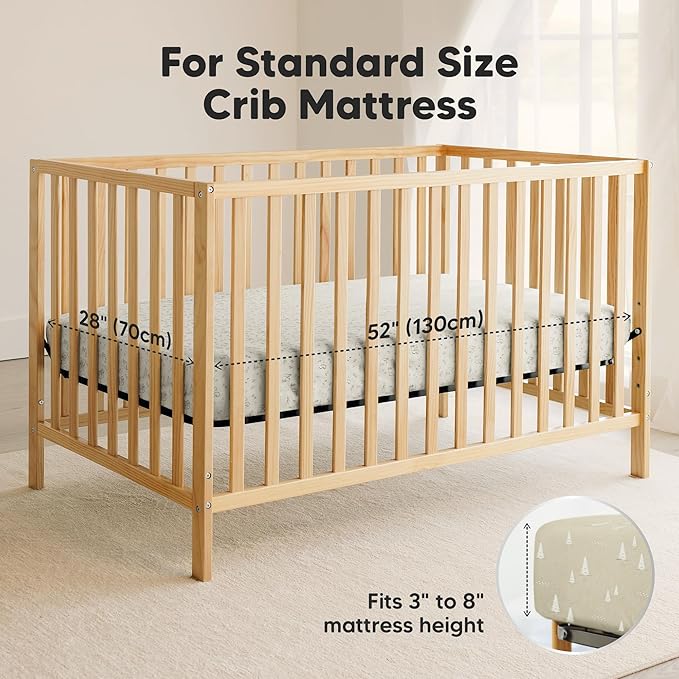 2-Pack Waterproof Crib Sheets for Boys, Girls - 52x28 Fitted Organic Cotton Baby Crib Sheets, Toddler Mattress Protector Cover, Washable, Soft & Durable Baby Bedding Essentials(Pine Grove)