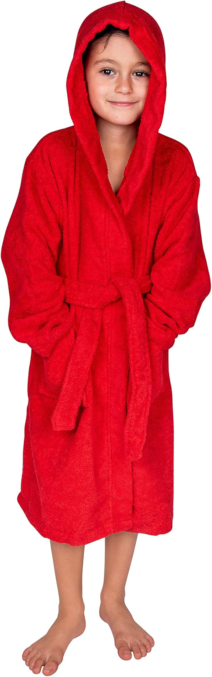 BAGNO MILANO Kids Organic Turkish Cotton Hooded Beach Cover-Up Towel, GOTS Certified, for Boys and Girls (Red, 9-12 Years)