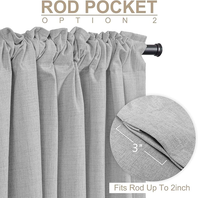 100% Blackout Shield Linen Blackout Curtains for Bedroom 96 Inches Long, Back Tab/Rod Pocket Living Room Drapes, Thermal Insulated Blackout Curtains 2 Panels Set, 50" W x 96" L, Grey