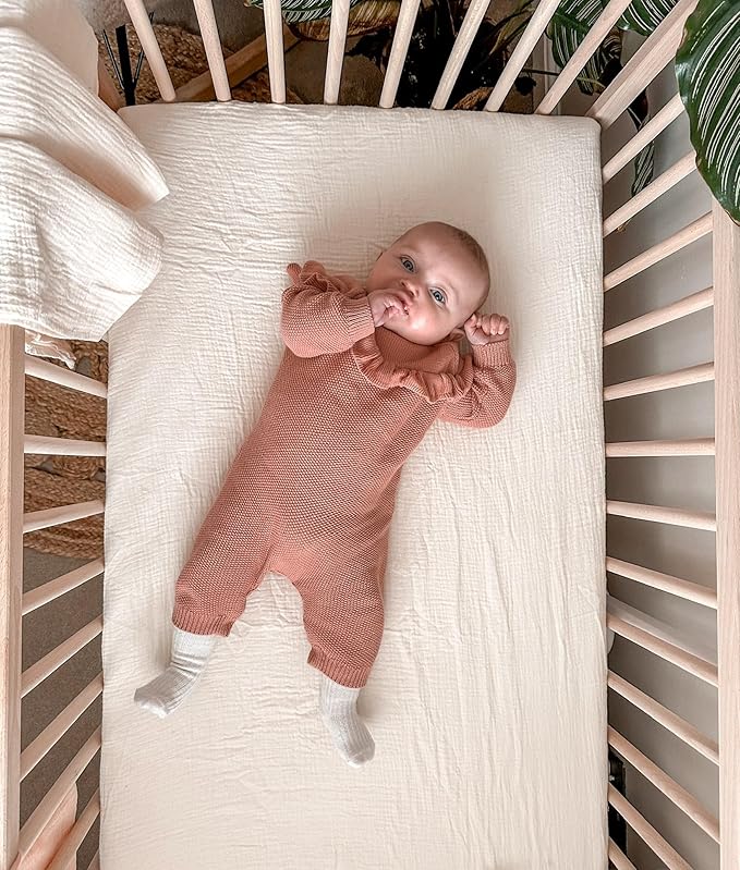 Bassinet Sheet for Baby Boy Girl 2 Pack, Fitted Sheets for Rectangle, Oval, Hourglass Bassinet Mattress, Muslin Moses Basket Sheets (Beige & Sage, Bassinet Sheet)