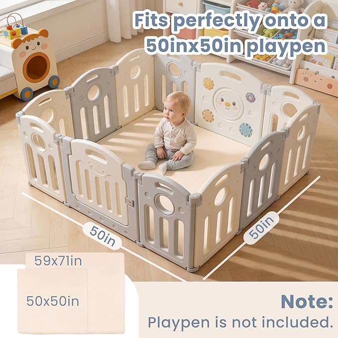 ACOMOPACK 1.3" Thick Baby Play Mat for Floor 50x50"-Memory Foam Water-Repellent Playpen Mat for Tummy Time,Non-Slip Soft Velvet Nursery Rug for Kids,Toddlers,Infants Crawling（Blush）